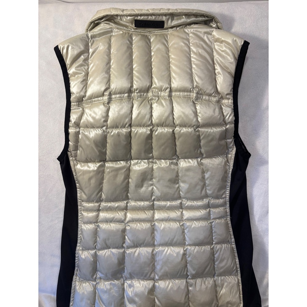 Calvin Klein Performance Metallic Gold Puffer Vest Black Side Panels Medium - Picture 3 of 7